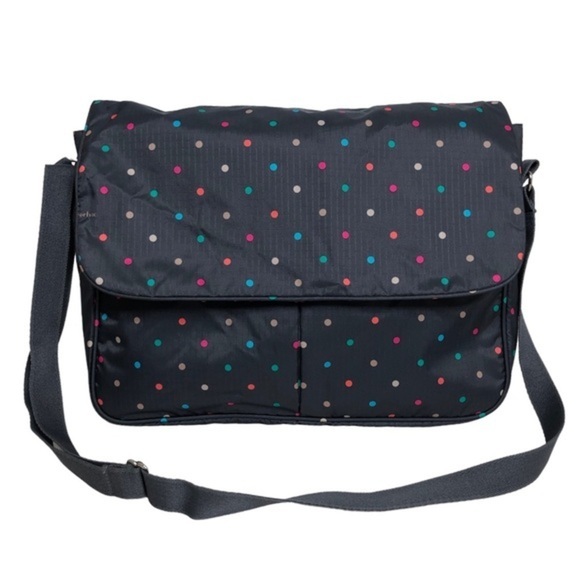 Lesportsac Handbags - LeSportsac True Messenger Handbag Gray With Colorful Polka